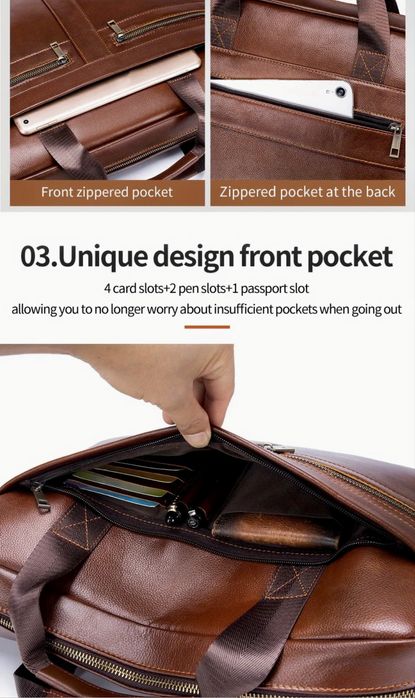 Професионално/Елегантна кожена бизнес чанта(офис куфарче за лаптоп 15)