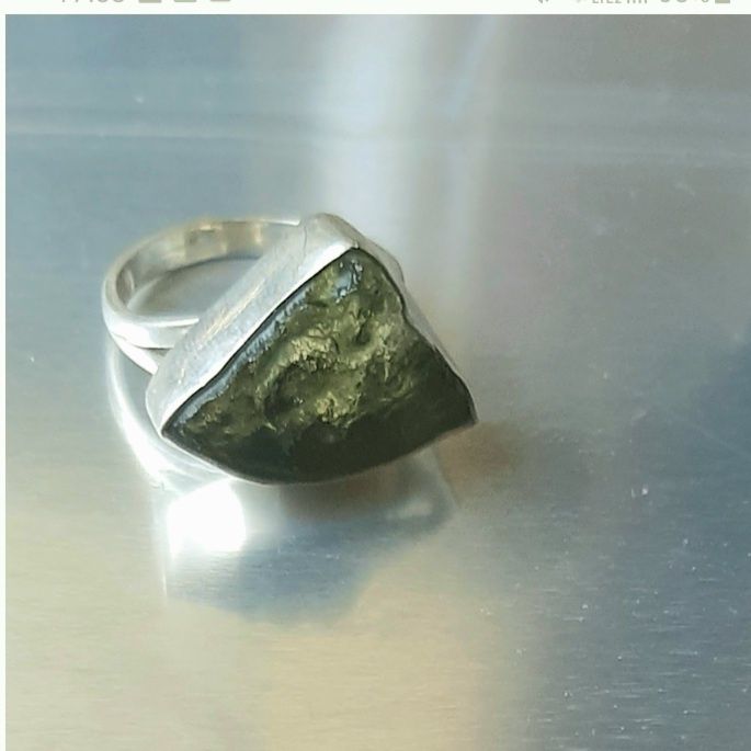 Inel argint moldavite natural și brățară malachit naturala