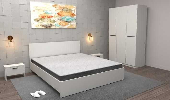 Dormitor Raio Alb / Pat 2 Noptiere Dulap/Sifonier COD505