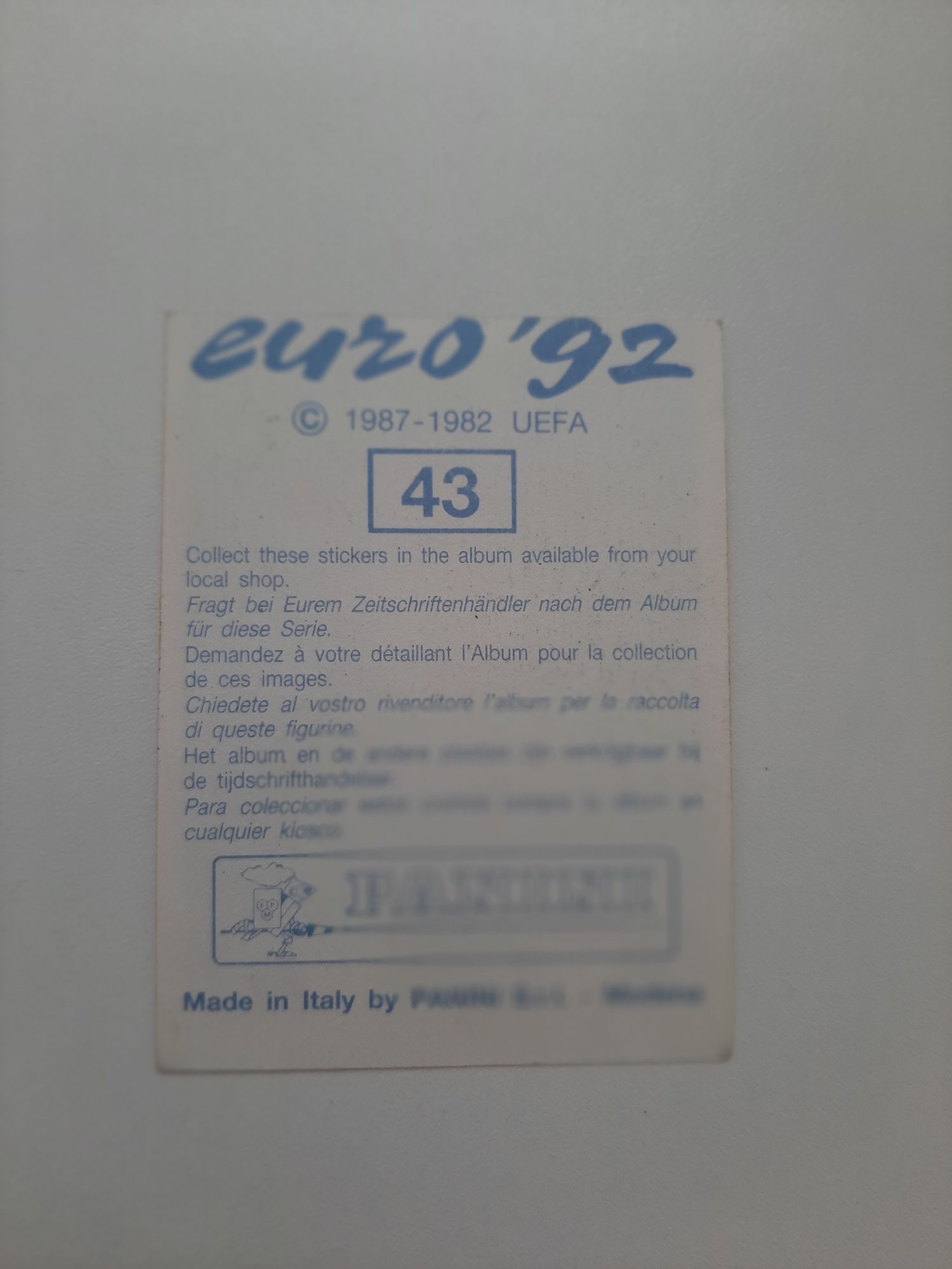 Sticker Panini Euro 92