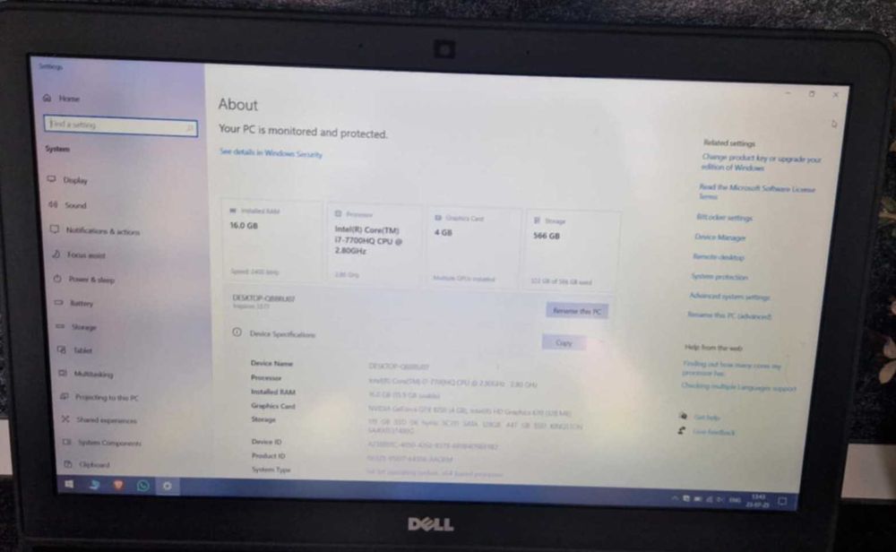 Laptop Dell i7-7700hq gtx 1050 4gb 16gb ram