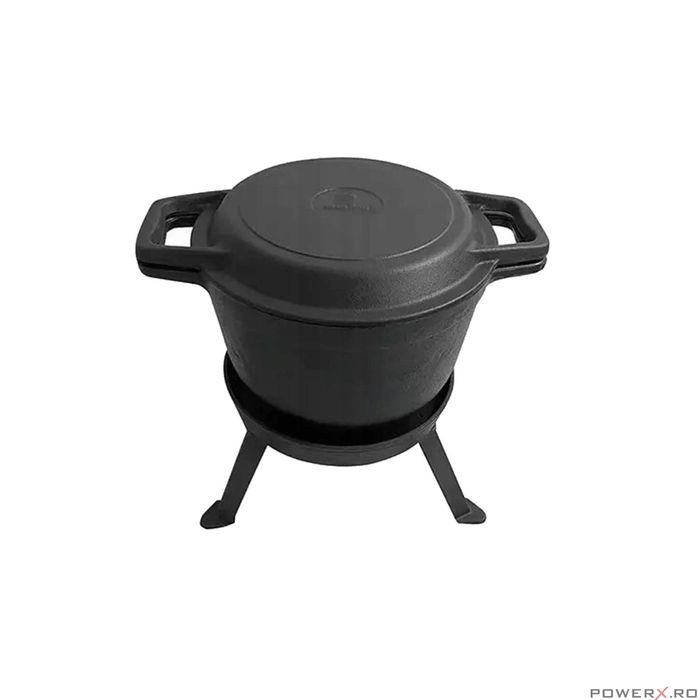 Ceaun 3 in 1 din fonta cu picioare si capac, 10 litri, negru, Kinghoff