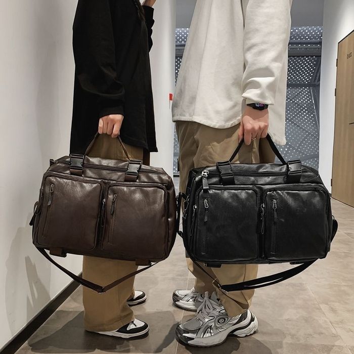 Мужской рюкзак сумка для спортзала 2 в 1 черный кожанный