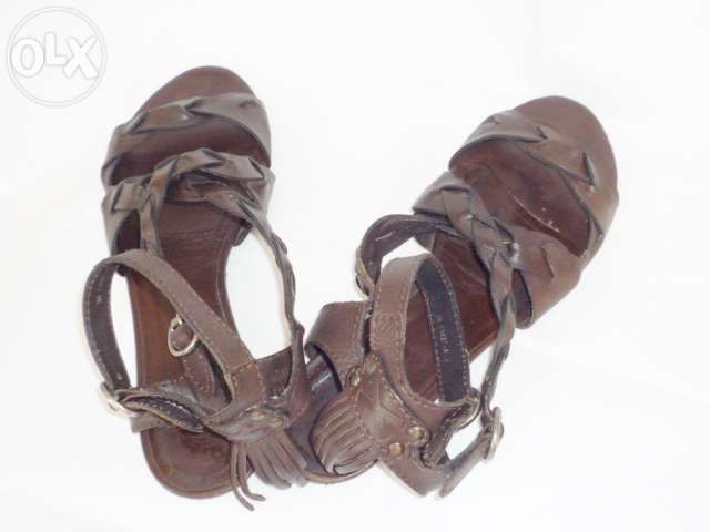 Sandale Bronx din piele, culoare maro inchis