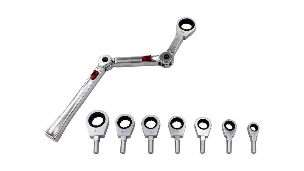 Set chei inelare cu clichet articulat cu cap interschimbabil 9 piese e