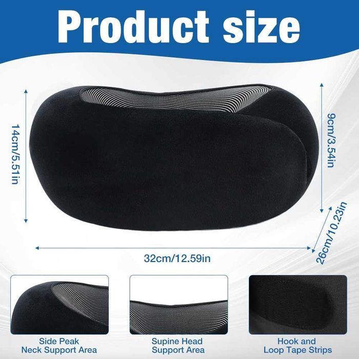 Mineup възглавница за пътуване от мемори пяна за самолет и кола черна
