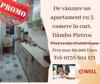 De vânzare un apartament cu 3 camere situat în cartierul Dâmbu Pietros