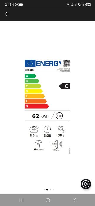 Masina de spalat rufe Arctic APL81013XLW3, 8 kg, 1000 RPM, Clasa C, Ex