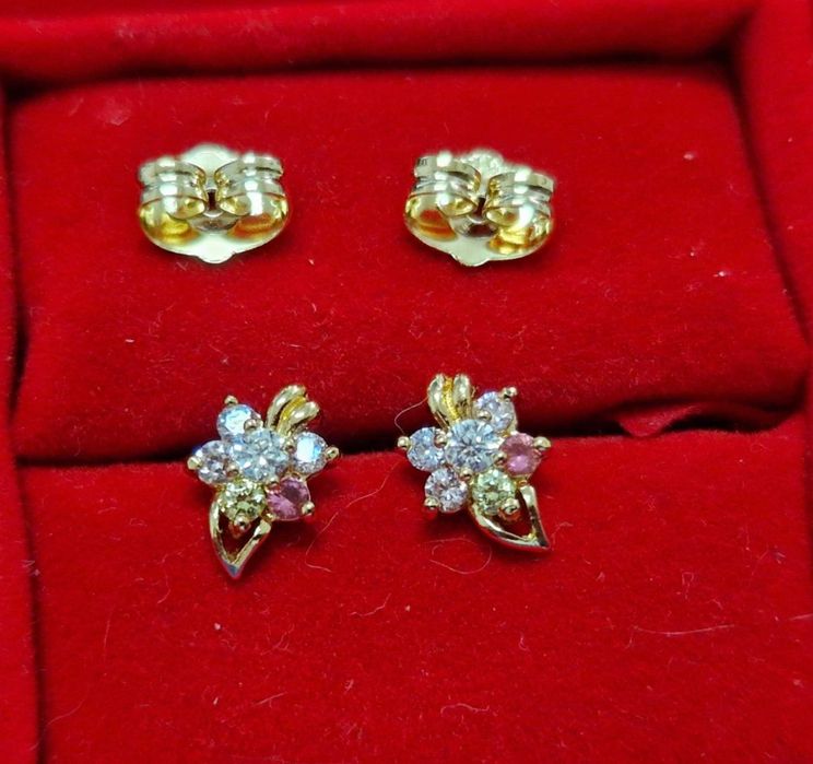 GP66, cercei placati aur 14k, zirconii colorate, floricele