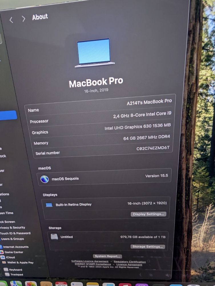 Apple mackbook pro 16 I9 64GB 1TB RX 5500M 8GB