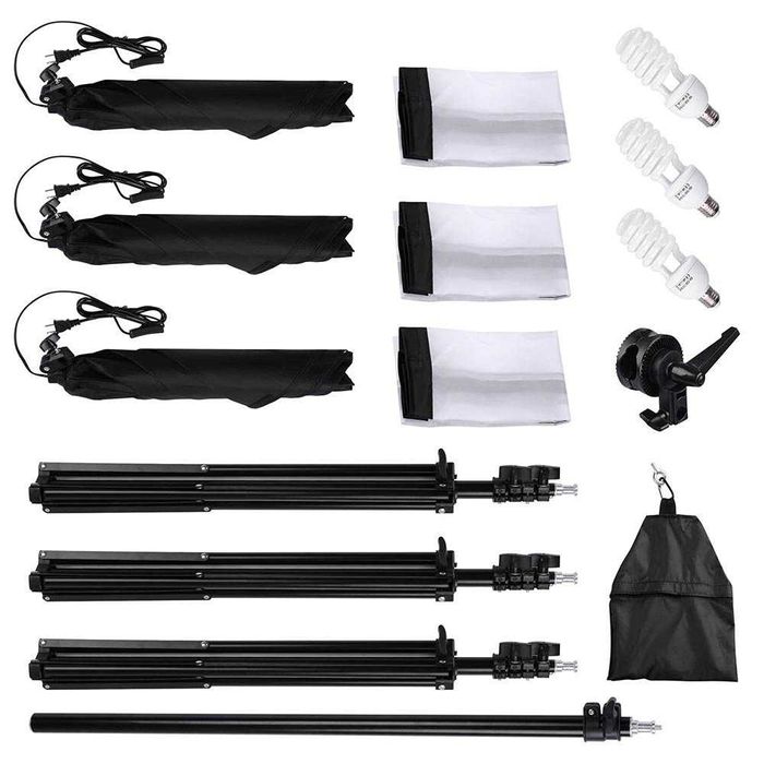 Фотостудиен комплект софтбокс 3бр, рамо жираф, 3 х 135W крушки