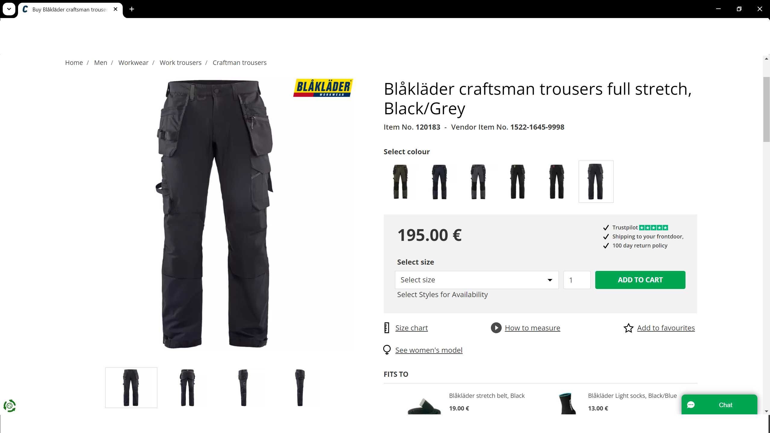 BLAKLADER 1522 Craftsman 4-Way Stretch 54/XL еластичен работен W4-143