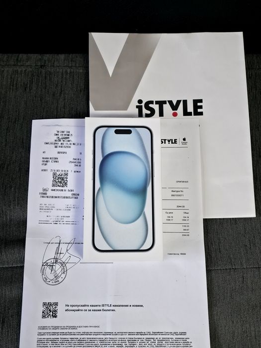 КАТО НОВ 128GB iPhone 15 iStyle Гаранция 2025г. Blue | Син