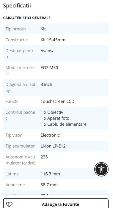 Camers mirorrless Canon M50 putin folosita