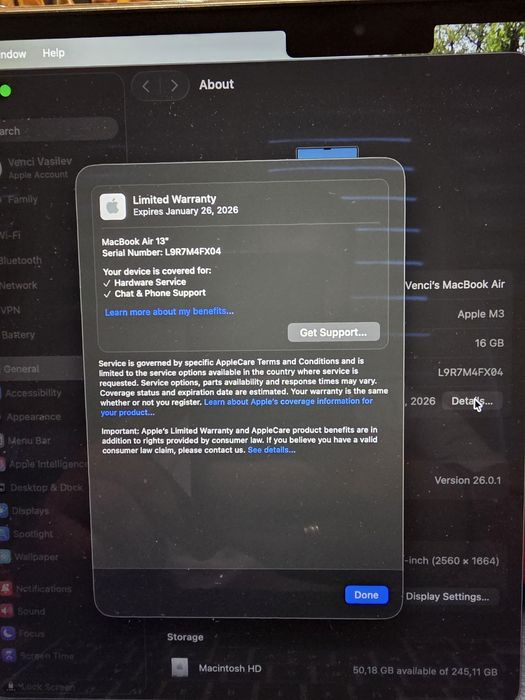 Macbook Air, Apple M3, 16/256 GB