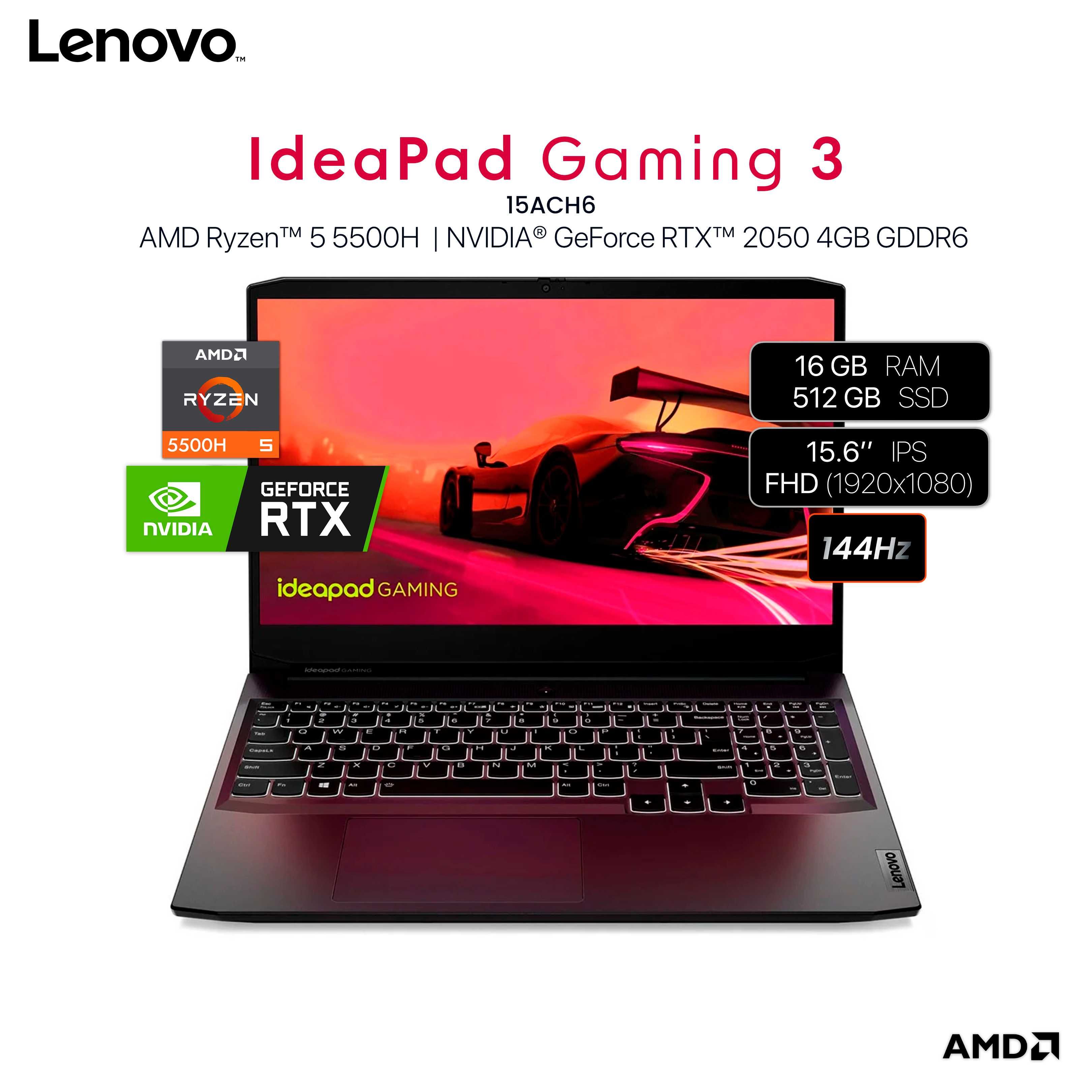 IdeaPad Gaming 3 AMD Ryzen™ 5 5500H RTX™ 2050 4GB 16/512GB 15.6" FHD