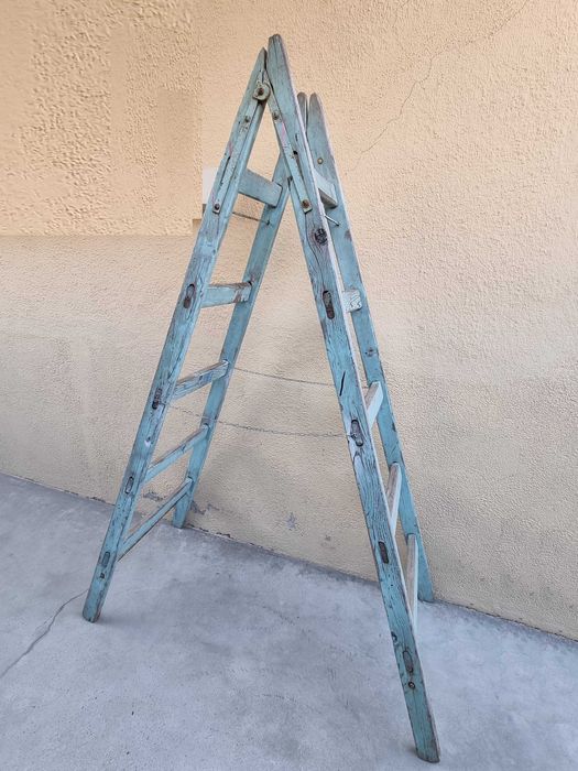 Scara lemn model A vintage, decoratiuni, candy bar, ghivece