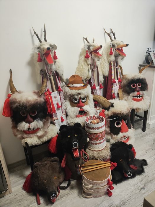 Capra anul nou, masca urs , măști, toba piele vita , buhai
