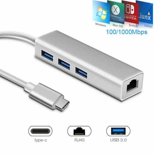 Сетевой USB hub хаб Док станция  Type c  USB 3.0 4 в 1