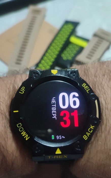 Отличен Amazfit Watch T-Rex 2 , GPS, батерия 20 дни+5 каишки+протектор