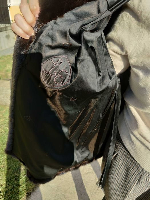 Haina de Blana Naturala de Nurca Maro-Negru XL-Lungime 80 cm NOUA Nr27