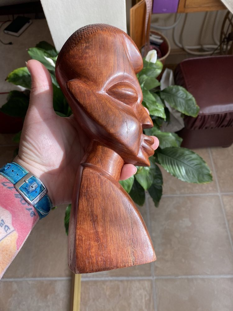 Statueta sculptura aficana din lemn chip barbat