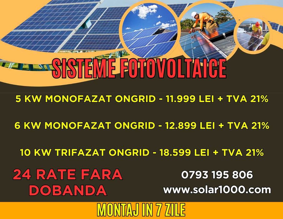 Montaj Panouri Fotovoltaice - Sistem Complet - Cost Accesibil + Rate