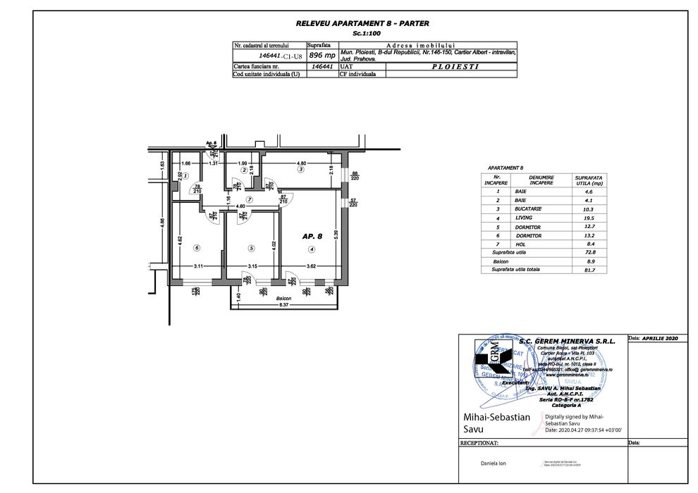 Ap. 3 cam MRS Smart mobilat 2 bai 73mp+9mp terasa+parcare supraterana