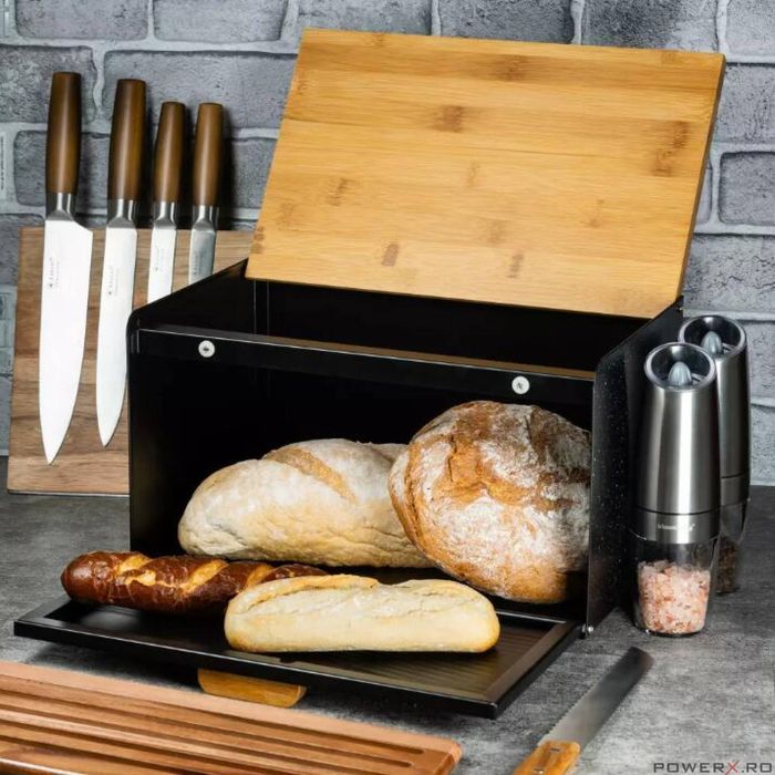 Cutie pentru paine, din oțel, negru, 35.5 x 23.5 x 21 cm, Klausberg