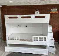 Двуетажно детско легло със странични стълби Чисто Бял