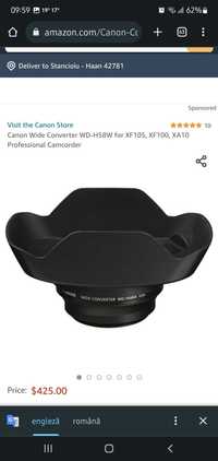 Canon HD Wide Converter WD-H58W  Canon XF105, XF100, XA10 , XA 35, G30