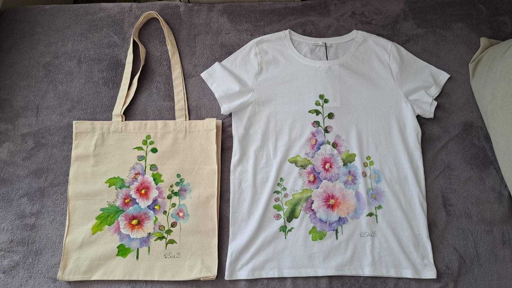 Ръчно рисувани памучни чанти и тениски