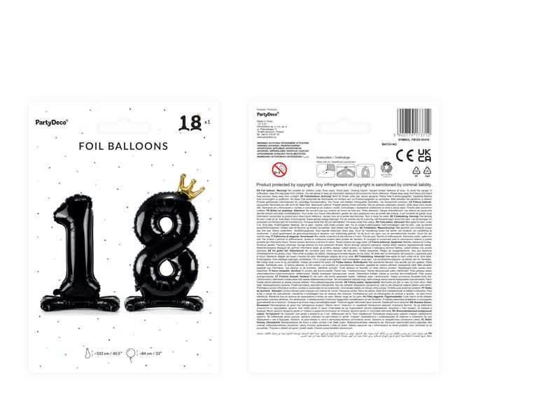 Set 2 Baloane, folie, Numarul 18, 84cm, negru