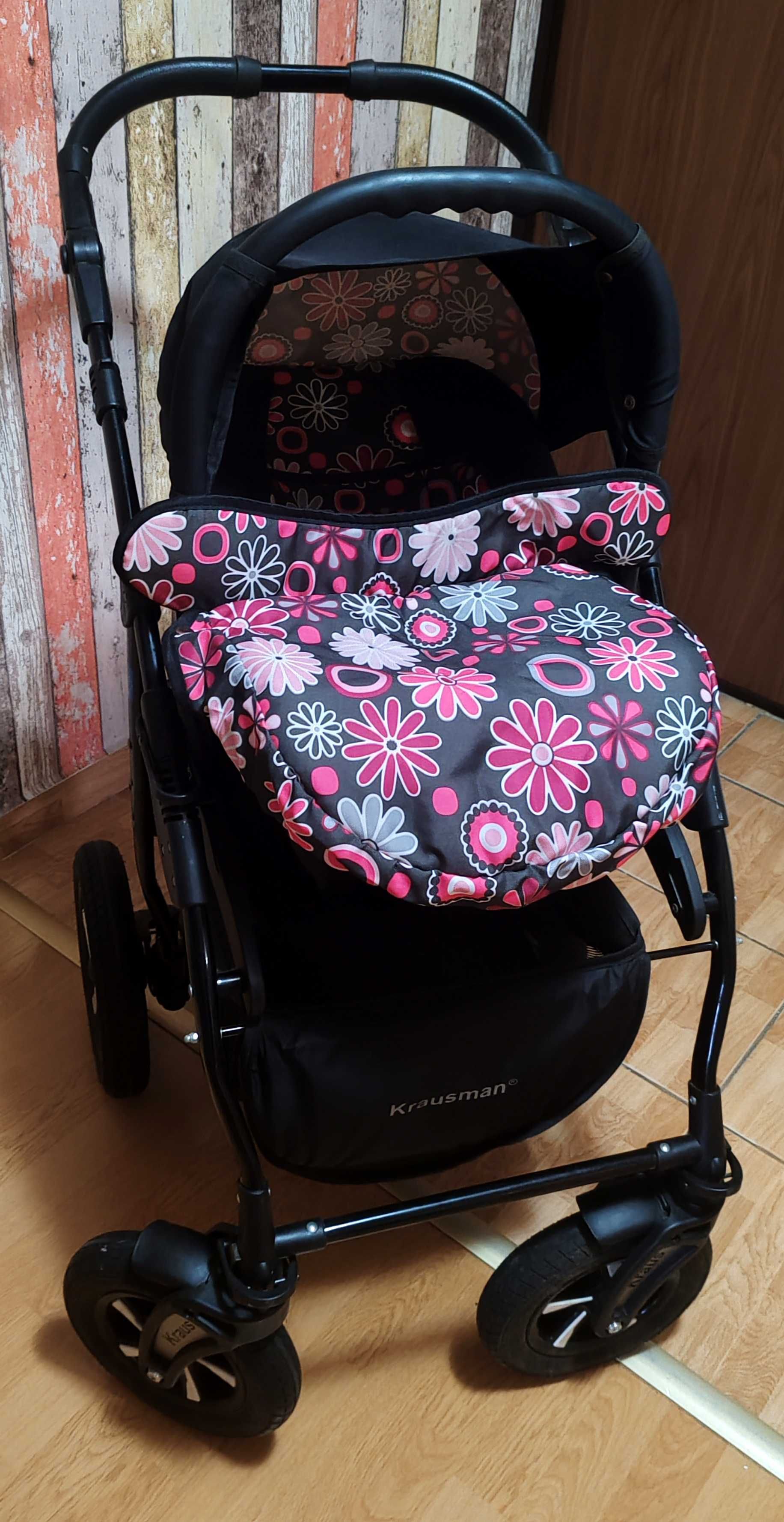 Carucior Krausman Copii Bebe 3 in 1 - Kraus Clasic Black Pink