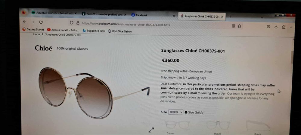 Ochelarii de soare pt Dama Chloe originala produs nou