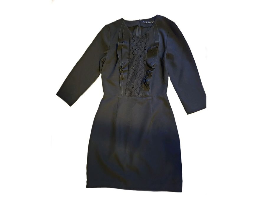 Rochie POEMA, neagră, XS/ 34, cu volane, elegantă