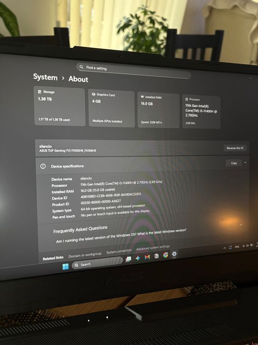 ASUS TUF F15 - 1.5 TB - 16 GB RAM - i5-11400H - RTX 3050Ti 4GB - 144HZ