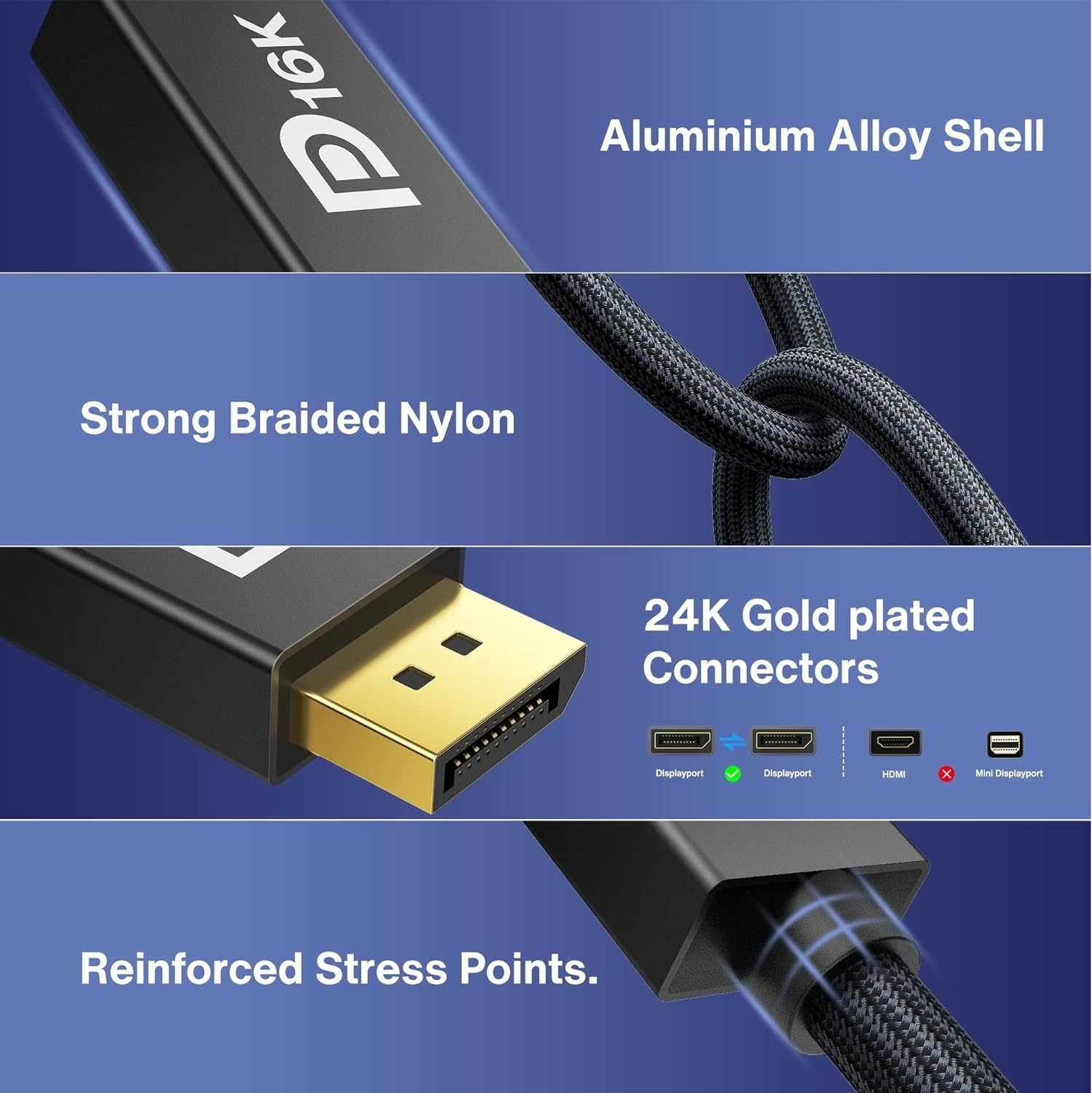 Cablu Displayport 2.1 16K-60Hz 1.2-1.5m,Suport HDR,HDCP 2.2,AMD,NVIDIA