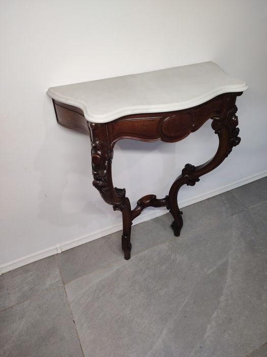 Consolă veche stil Victorian din lemn masiv cu blat din marmura