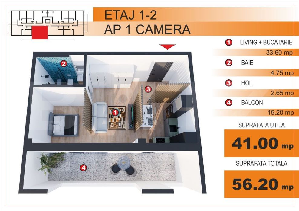Comision 0%! Apartament tip studio, zona Imparatul Traian