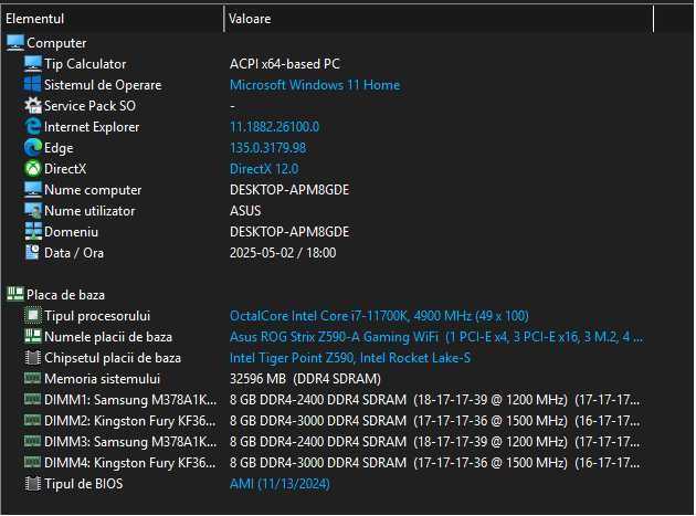 Kit PC CPU Mobo i7 11700K + ASUS STRIX Z590-A + 16GB RAM