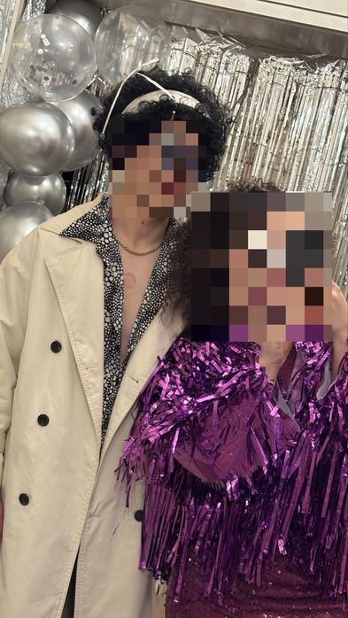 Костюм в стиле Диско. Рубашка Диско. Шубка из дождика. Афропарик.