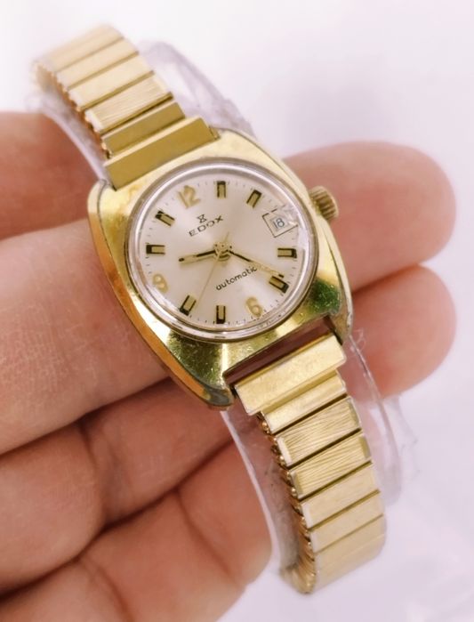 Ceas de damă Edox automatic elvetian, cu dată, 21 Rubine din anii 1960