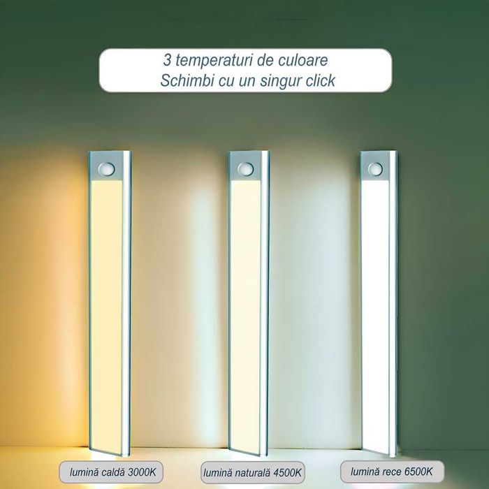 Lampa led sensor miscare, reglabila, 3 tipuri lumina, acumulator, 30cm