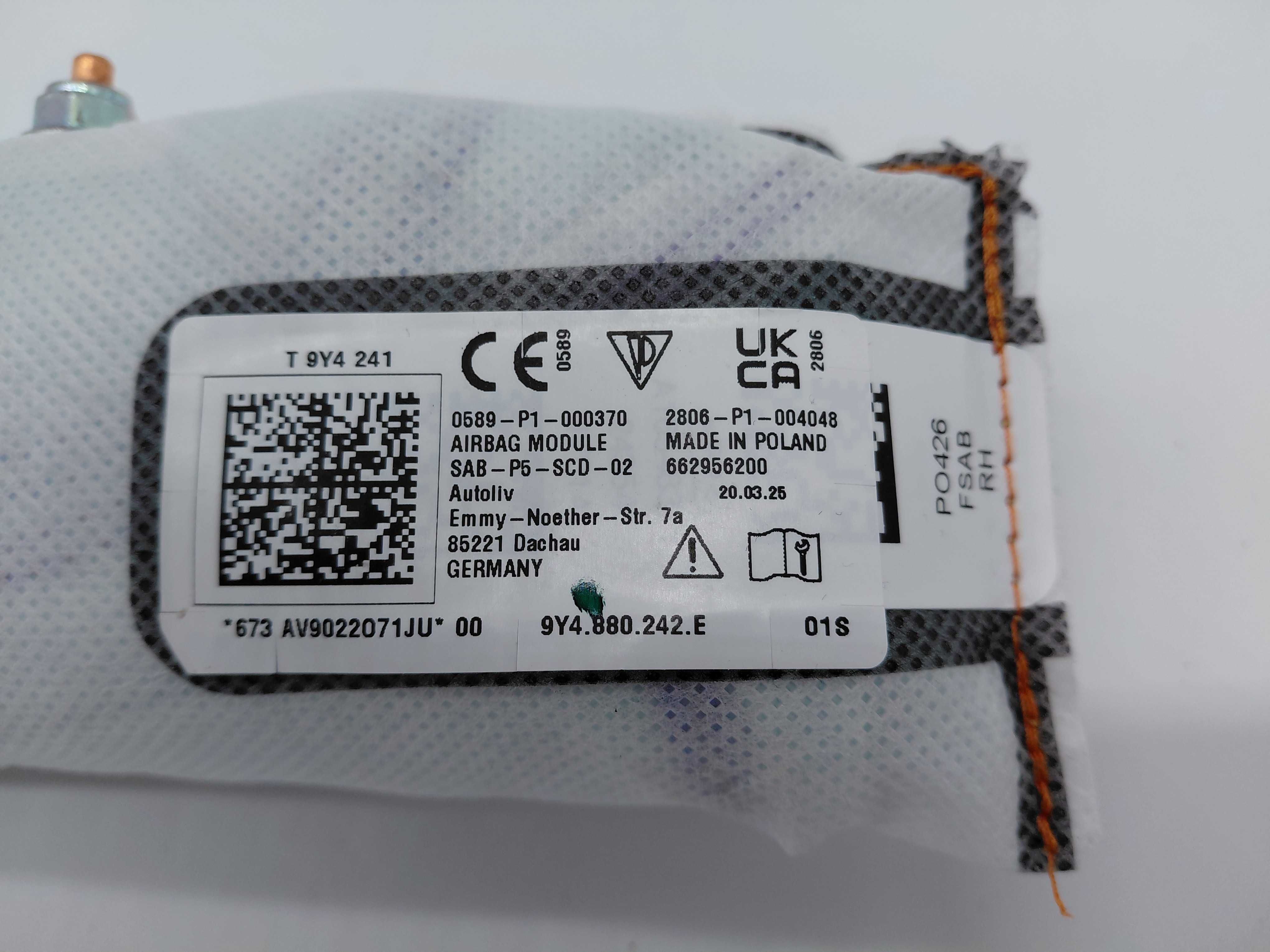 9Y4880242E Нов ОЕ Десен Аербег Airbag Седалка Porsche Cayenne