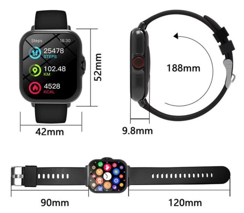 Smartwatch Negru Preluare Apeluri, Pedometru, Masurare tensiune etc