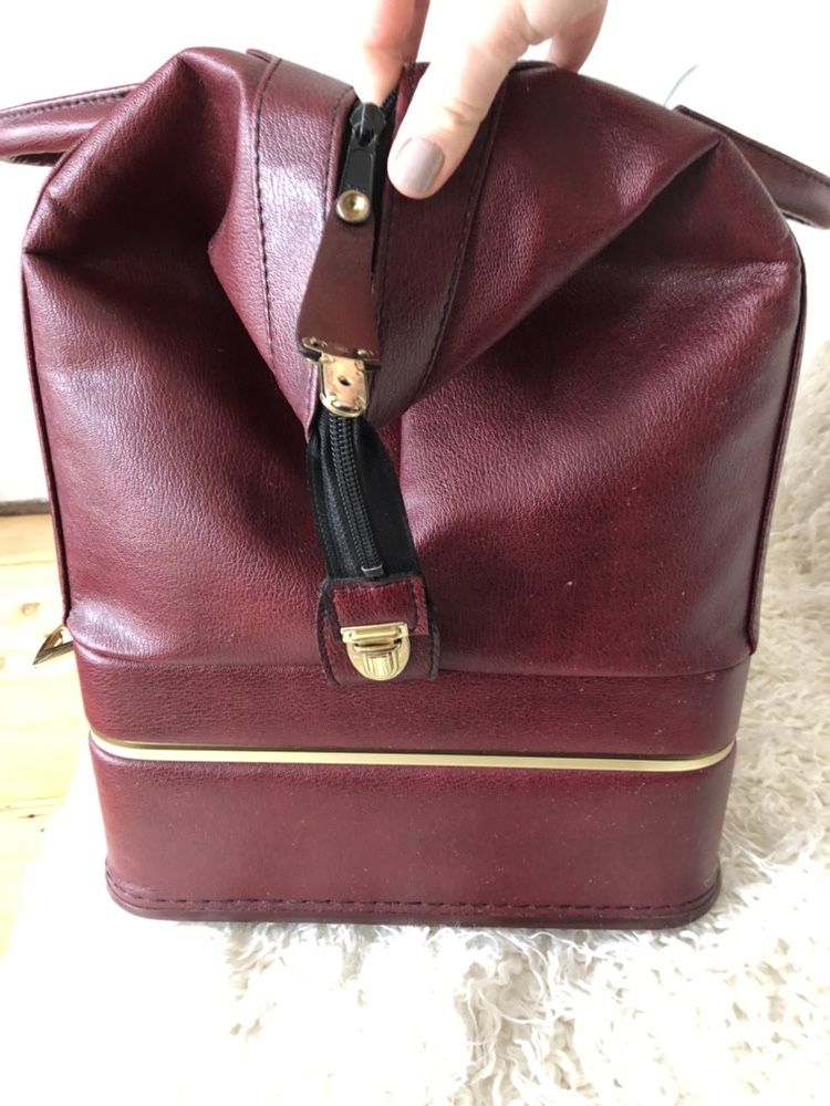 Pierre Cardin piele burgundy vintage geanta călătorie / valiza