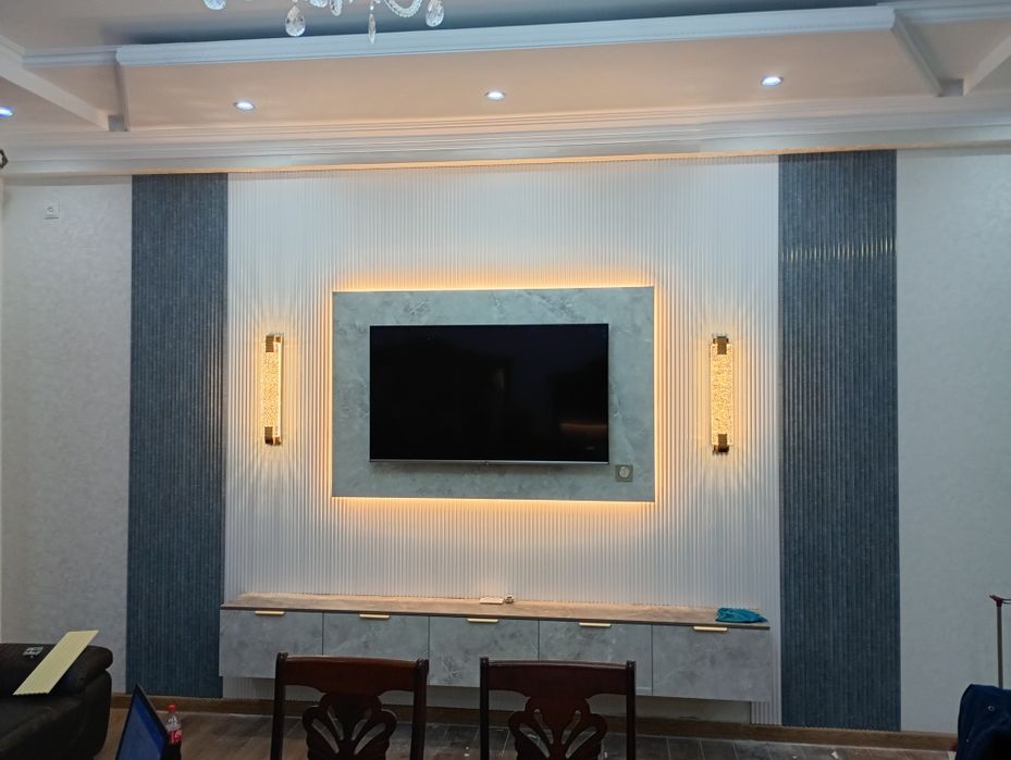 ТВ зона шпон панели лувер обой  галтель плинтус линолеум ламинат молди