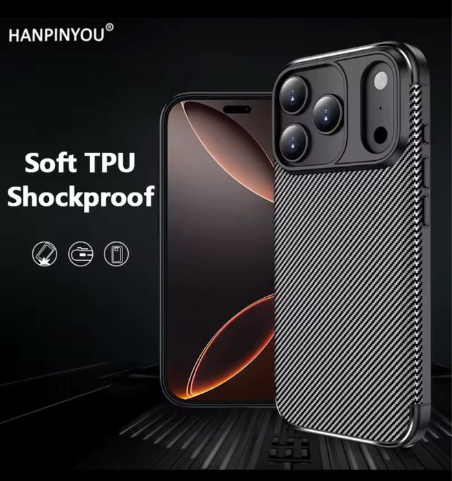 Iphone 17 17 AIR 17 PRO 17 PRO MAX Husa Silicon Imitatie Carbon Neagra