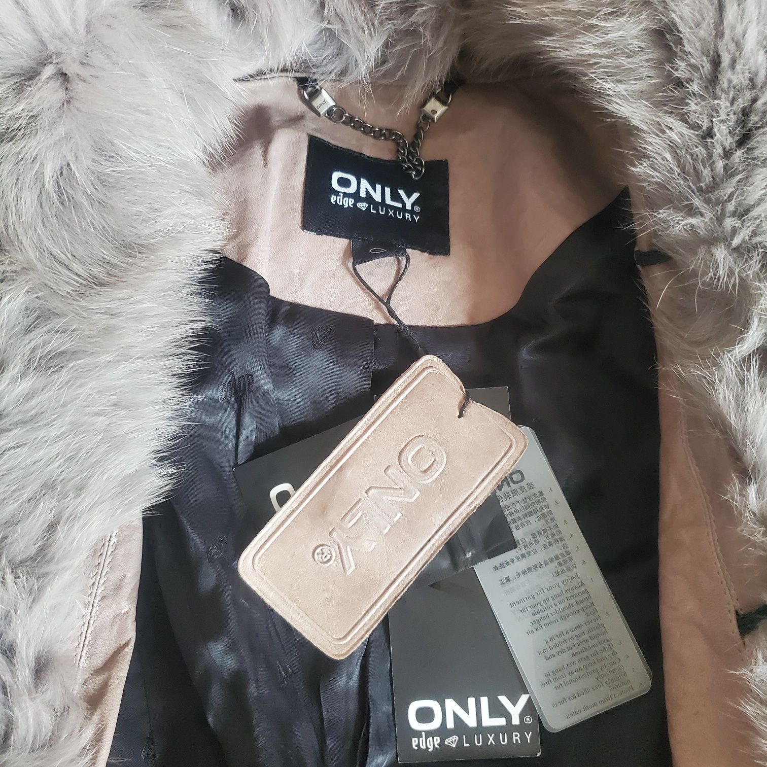 Geaca noua Only Edge Luxury piele naturala cu guler blana naturala